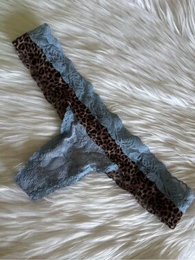 Pink VS Lace Bikini Briefs with Leopard Waistband - Blue